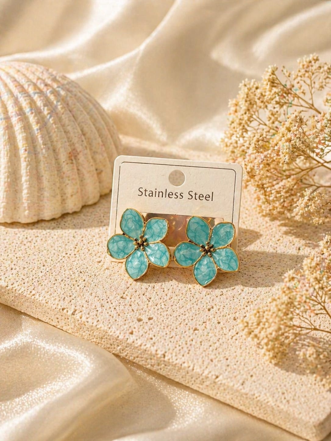 Blue Blossom Floral Stud Earrings
