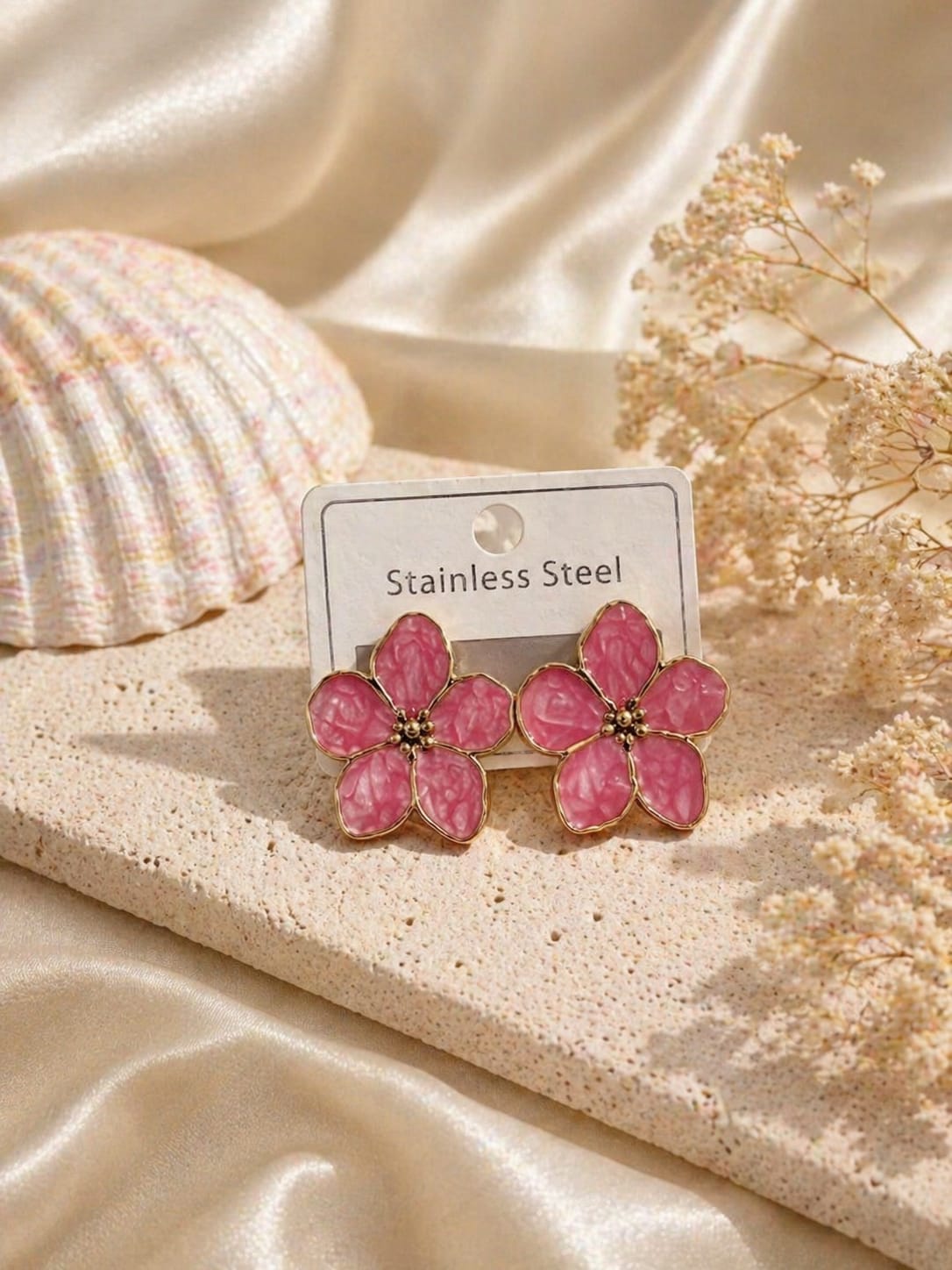 Pink Blossom Floral Stud Earrings