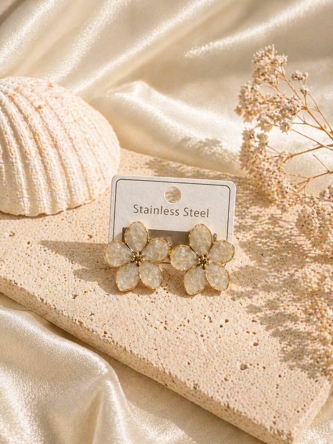 White Blossom Floral Stud Earrings