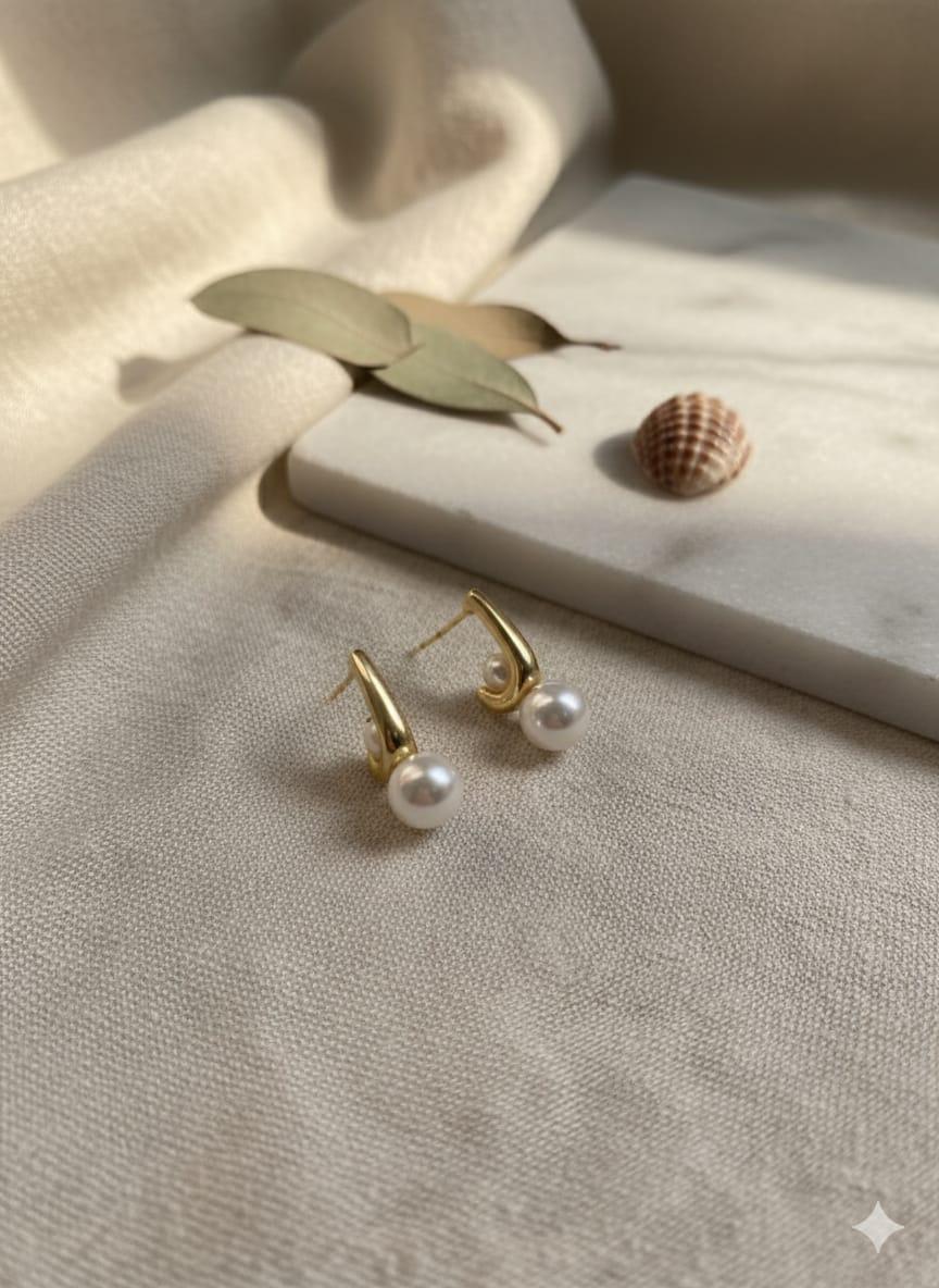 Pearl Drop Hoop Earrings | Premium Korean Imported Minimal Earrings
