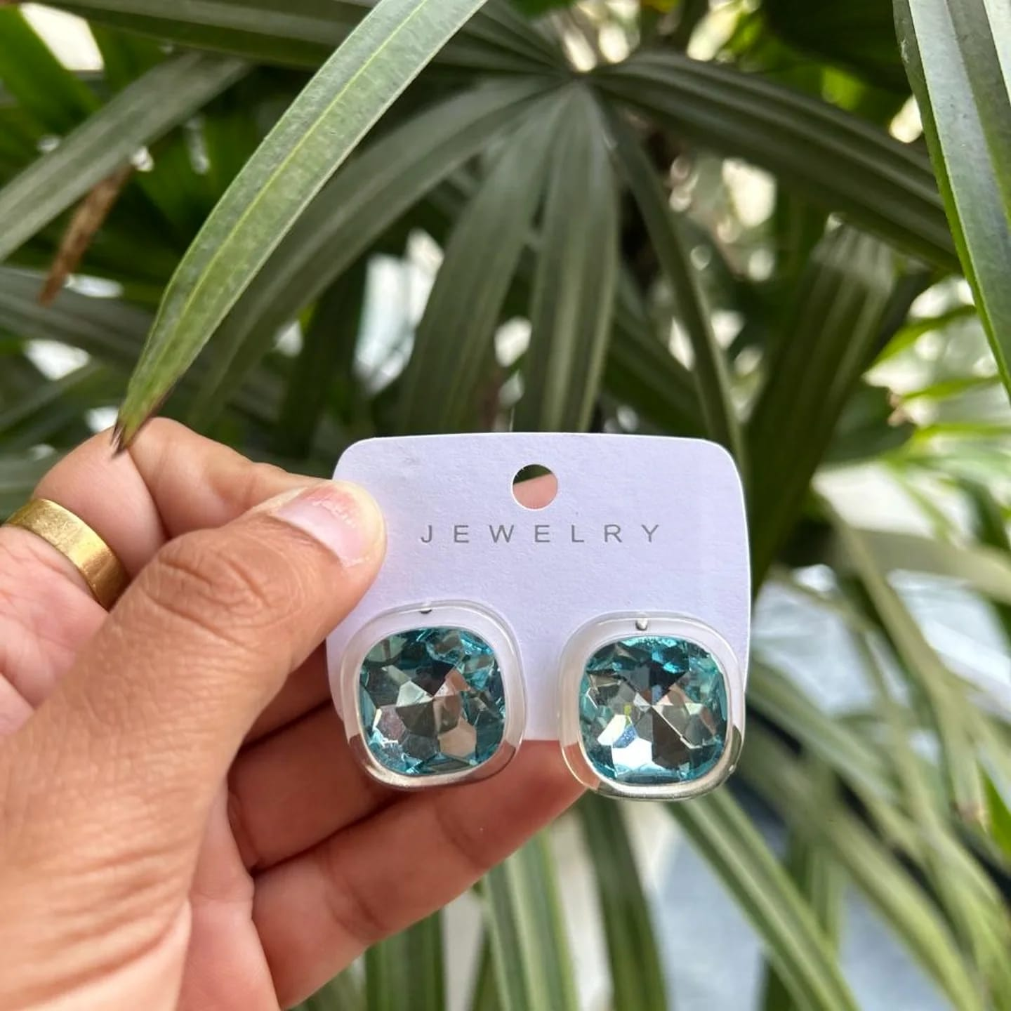 Blue Crystal Stud Earrings | Premium Korean Imported Statement Earrings