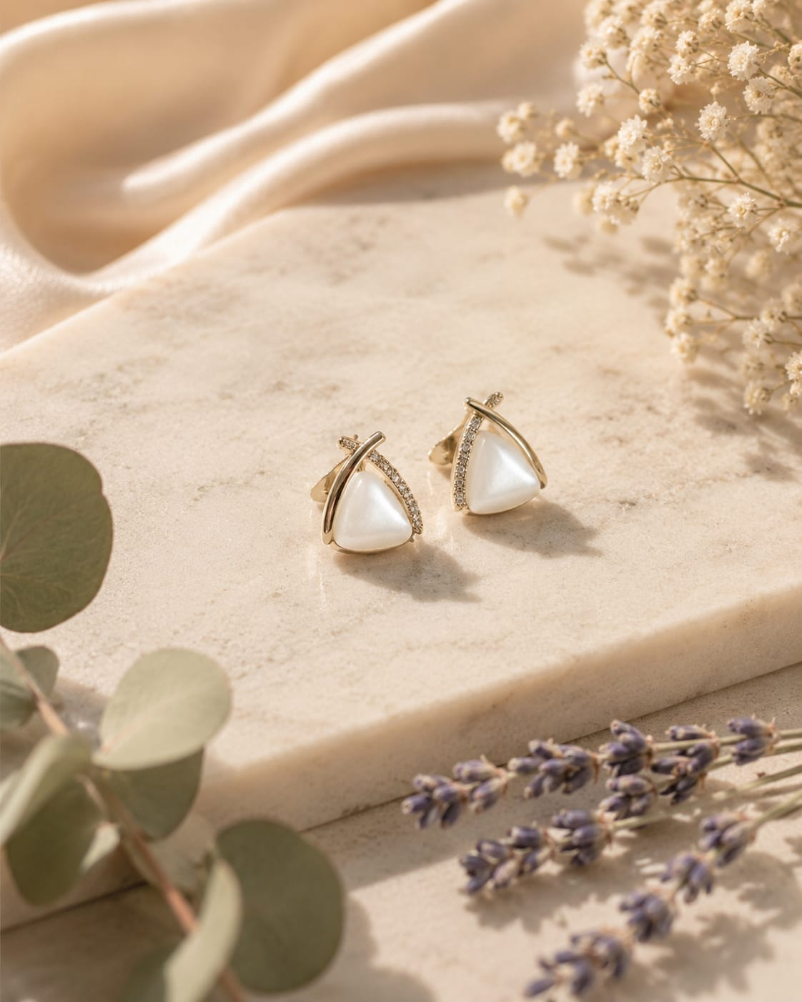 Minimal Pearl Triangle Stud Earrings | Premium Korean Imported Geometric Earrings