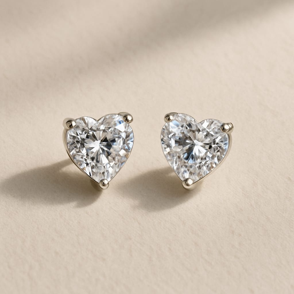Heart Cut Crystal Stud Earrings | Premium Copper Based Anti-Tarnish Silver Plated Earrings
