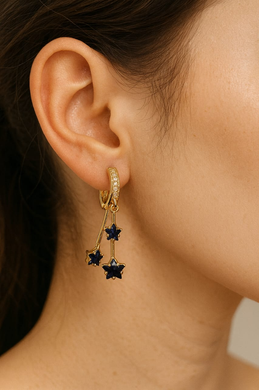 Sapphire Star Drop Earrings | Premium Stainless Steel Gold PVD Coated Anti-Tarnish Earrings