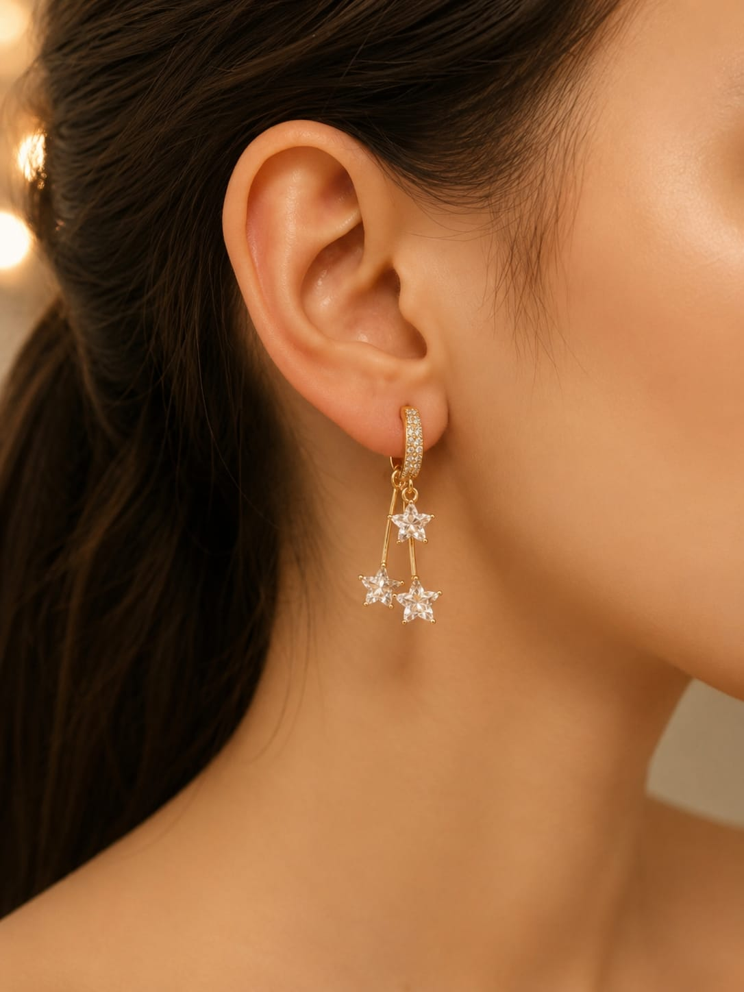 White Star Drop Earrings | Premium Stainless Steel Gold PVD Coated Anti-Tarnish Earrings