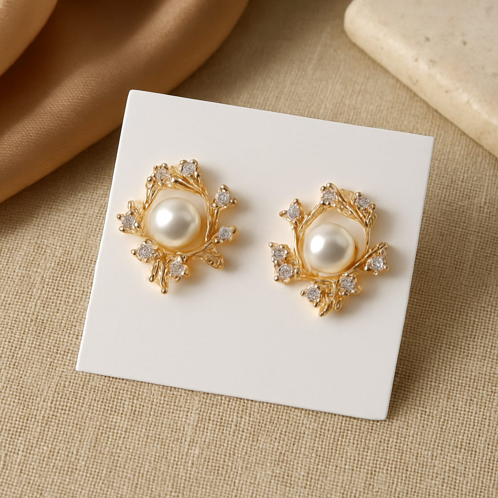 Pearl Floral Stud Earrings | Premium Copper Based Anti-Tarnish Gold Plated Earrings