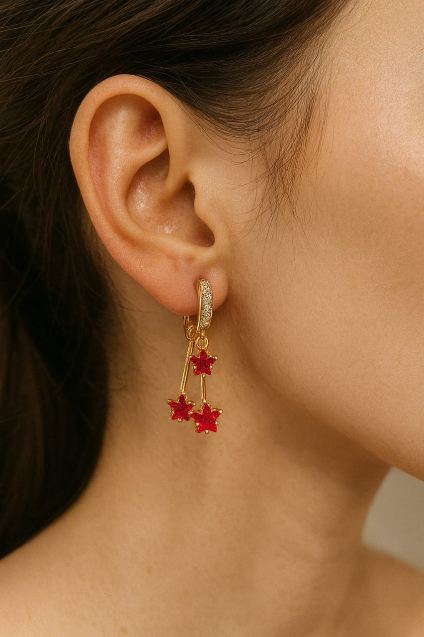 Ruby Star Drop Earrings | Premium Stainless Steel Gold PVD Coated Anti-Tarnish Earrings