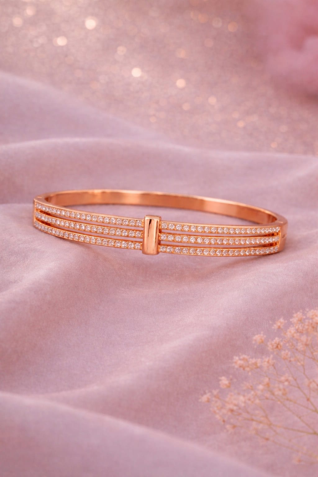 The Triple-Row Pillar Statement Bangle – Rose Gold