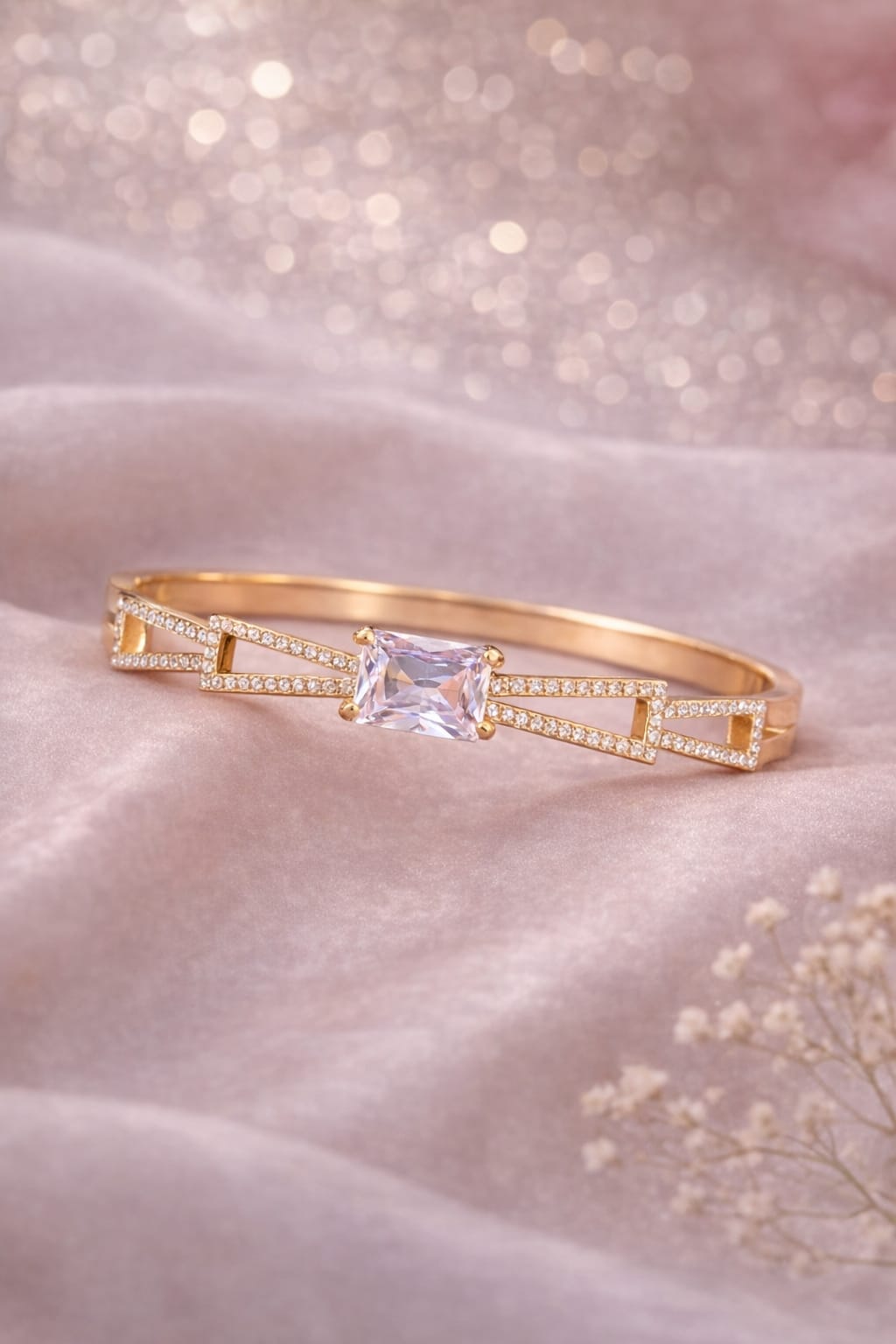 The Geometric Solitaire Premium Bangle – Rose Gold