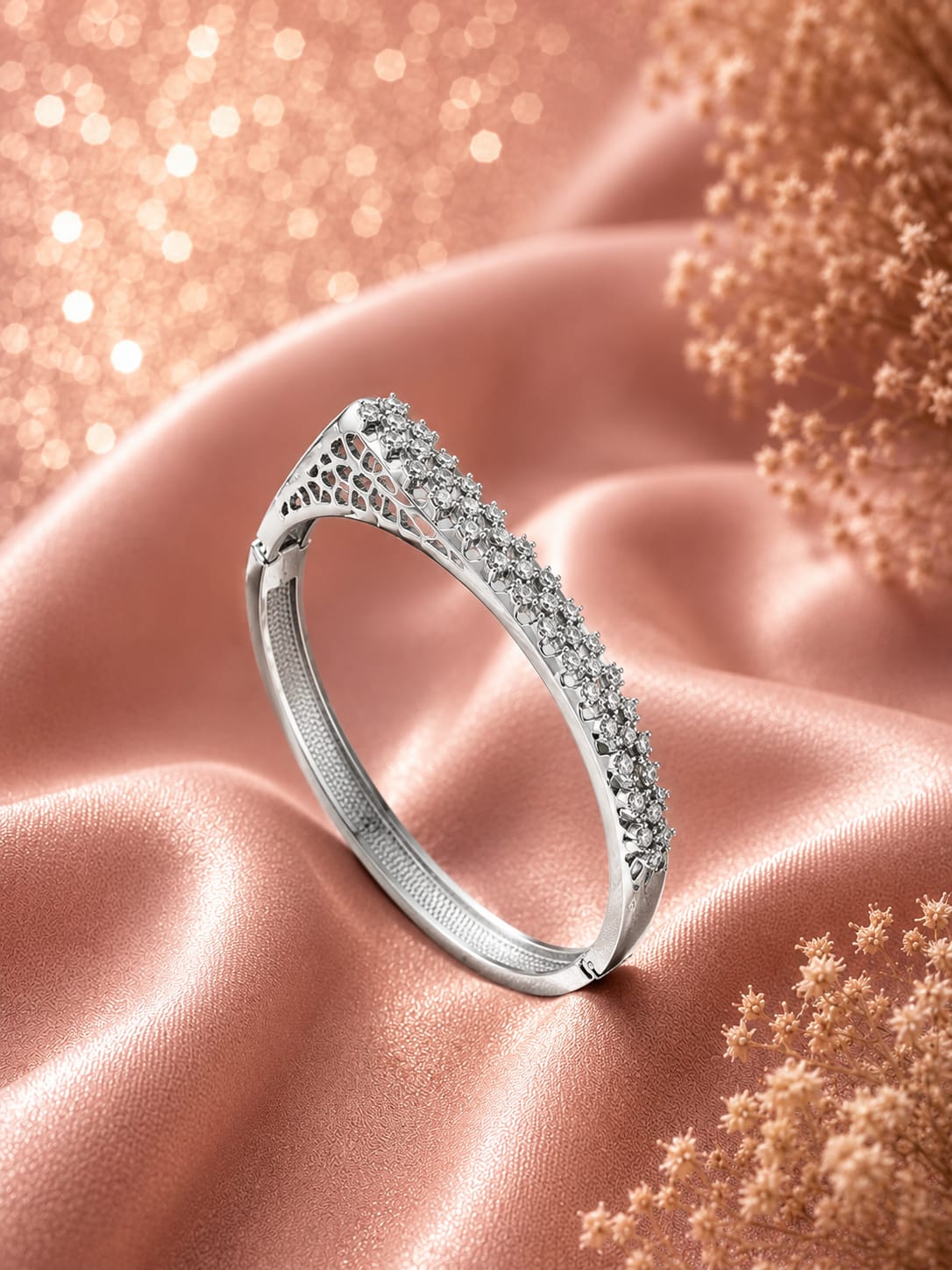 Premium Crystal Bloom Bracelet – Silver | Stainless Steel PVD Coated