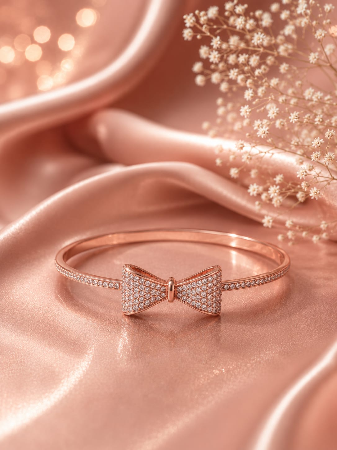 Premium Crystal Bow Bracelet – Rose Gold | Stainless Steel PVD Coated