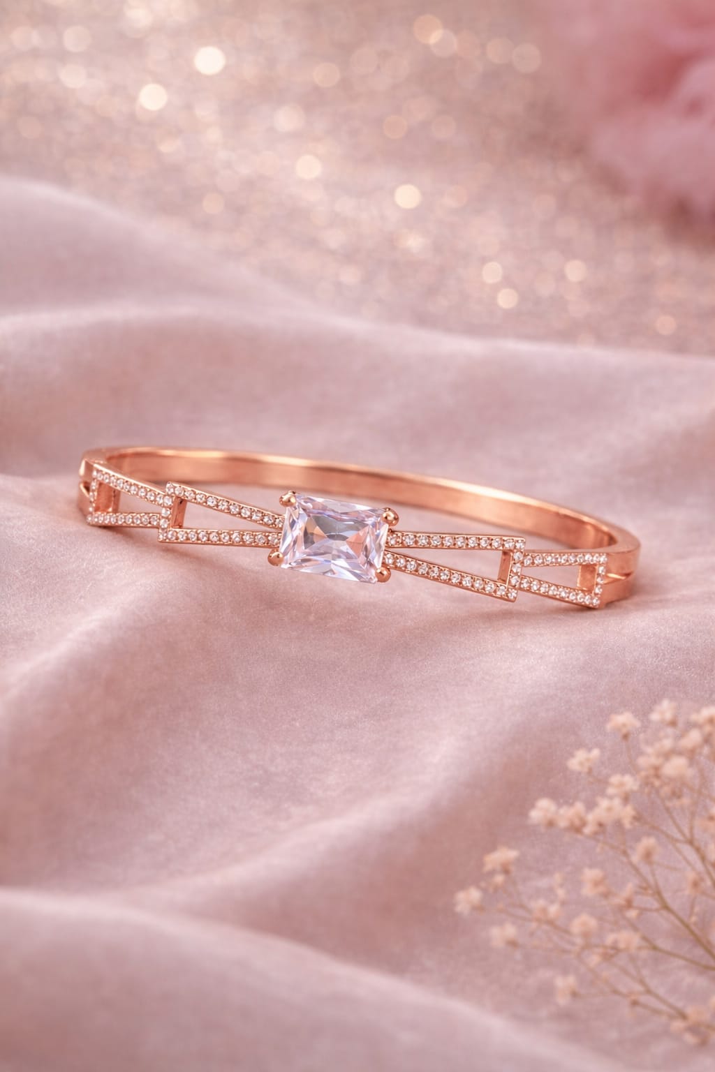 Geometric Solitaire Premium Bangle - Rose Gold