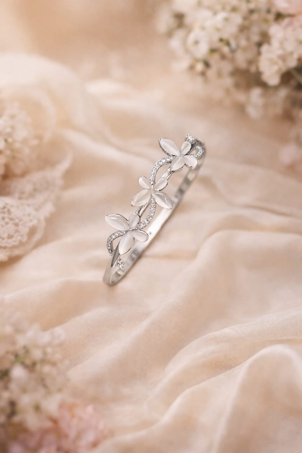 Enchanted Garden Floral Bangle – Silver