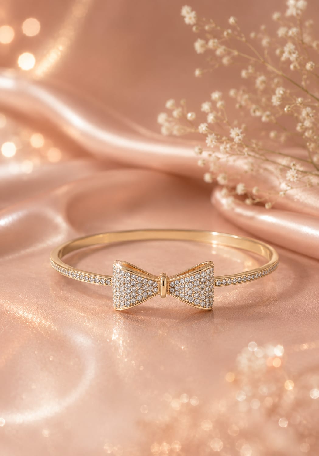 Premium Crystal Bow Bracelet – Gold | Stainless Steel PVD Coated