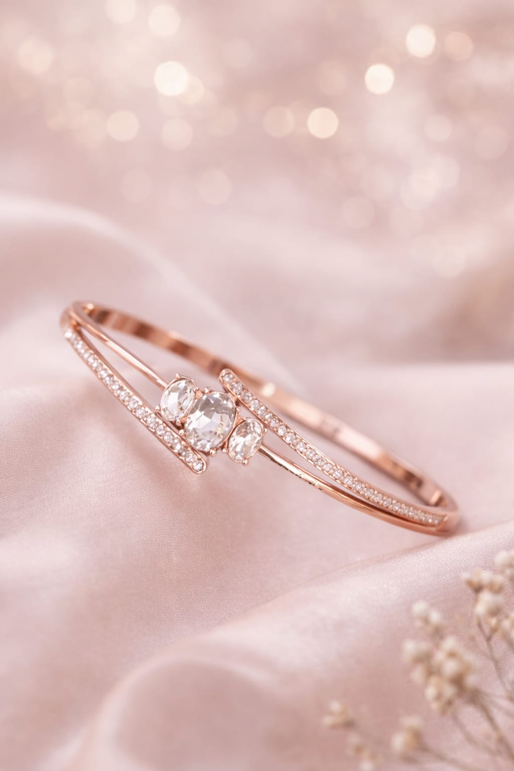 The Ethereal Oval Bypass Bangle – Rose Gold