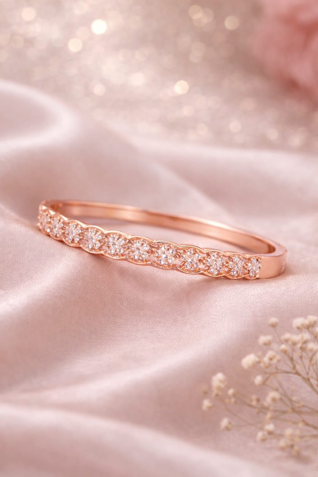 The Scalloped Floral Premium Bangle – Rose Gold