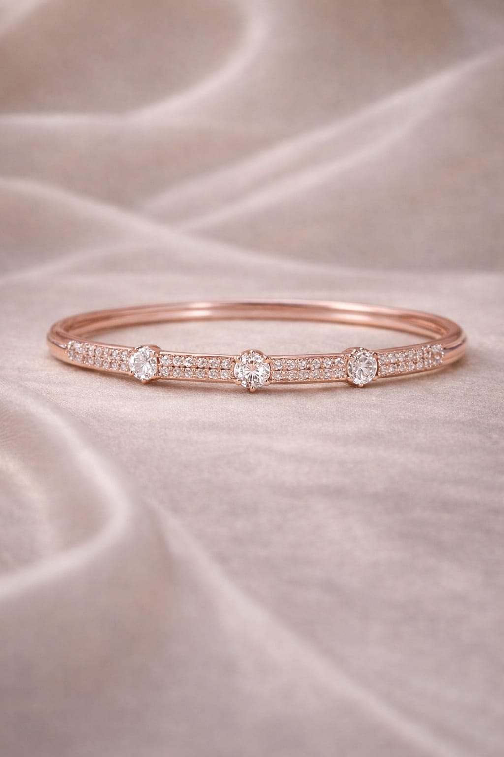 The Trinity Solitaire Pavé Bangle – Rose Gold