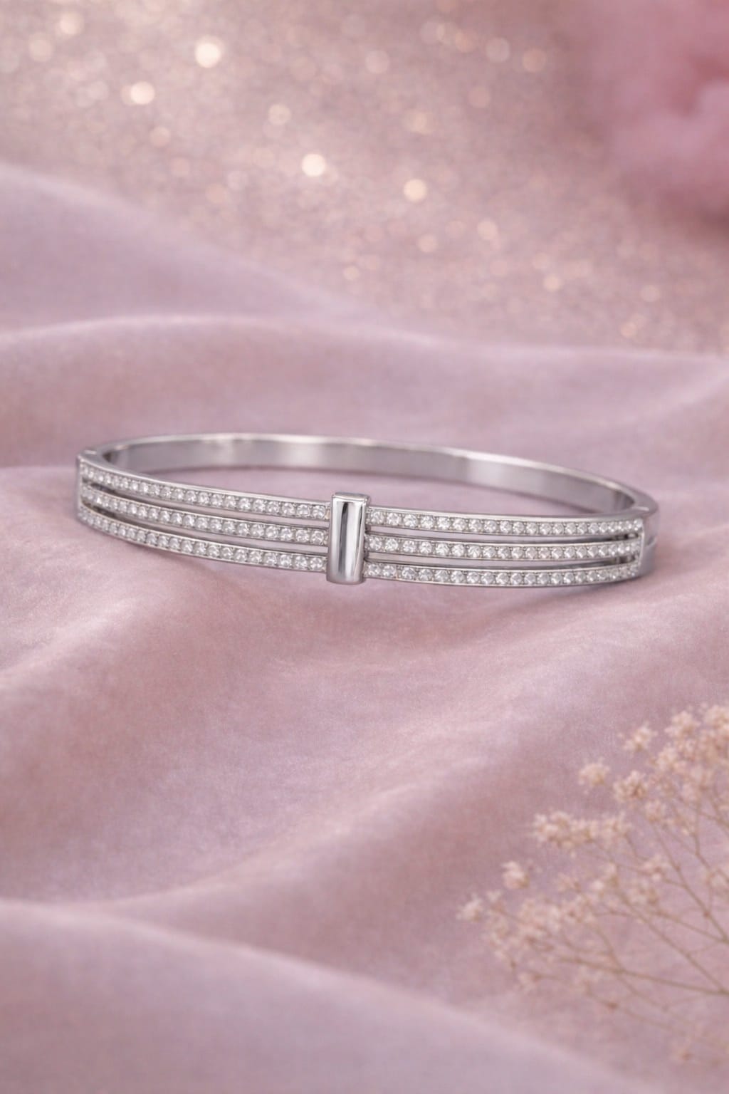 The Triple-Row Pillar Statement Bangle – Silver