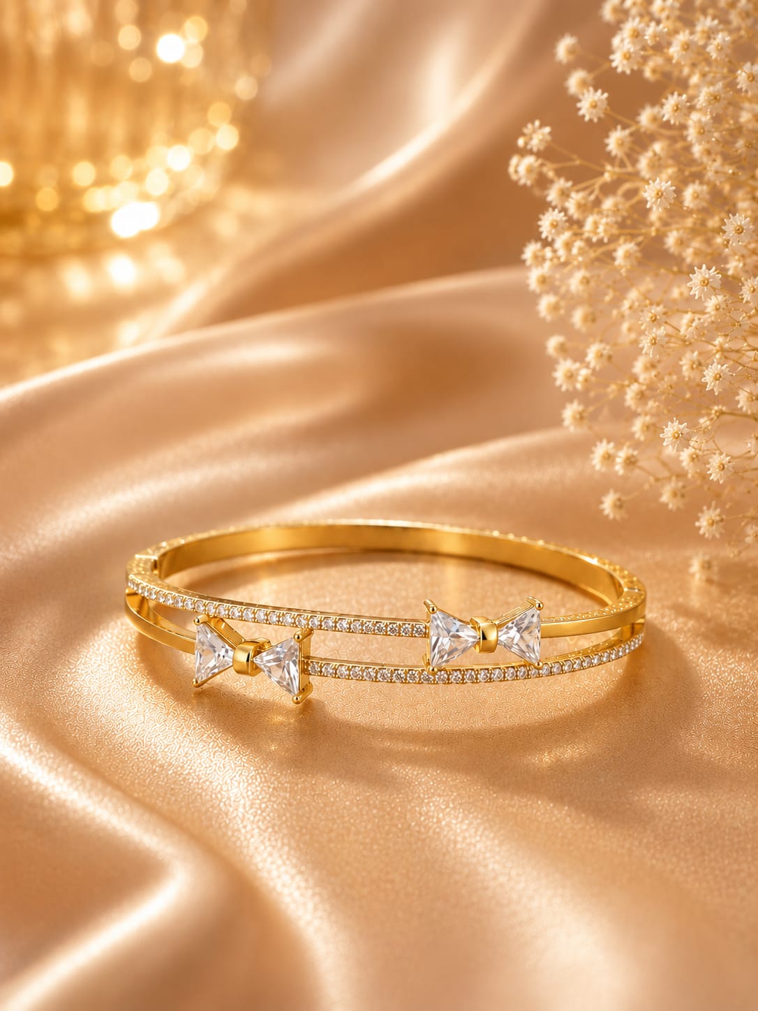 Premium Twin Bow Spark Bracelet – Gold | Stainless Steel PVD Coated