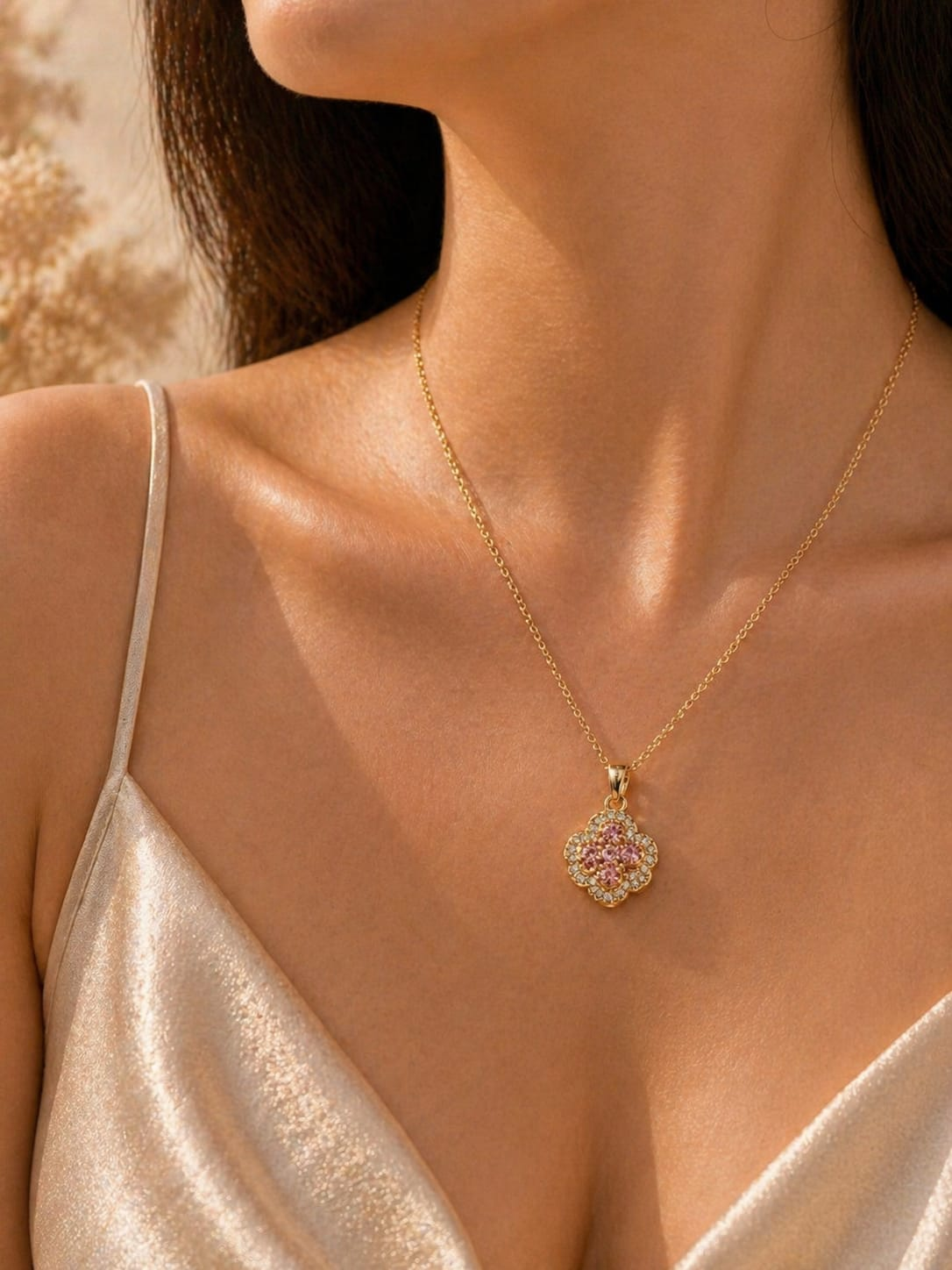 Blush Clover Pendant | Premium Stainless Steel Gold PVD Coated Anti-Tarnish Necklace