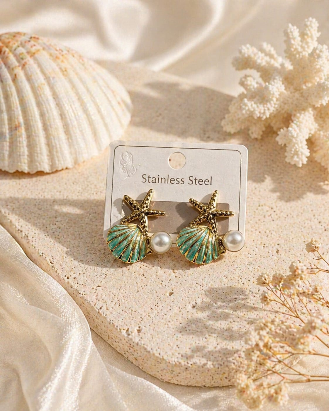 Emerald Ocean Shell Earrings | Premium Stainless Steel Gold PVD Coated Anti-Tarnish Earrings