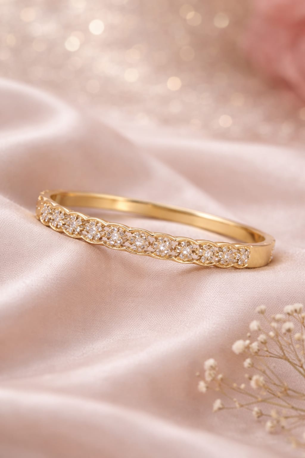 Scalloped Floral Premium Bangle – Gold