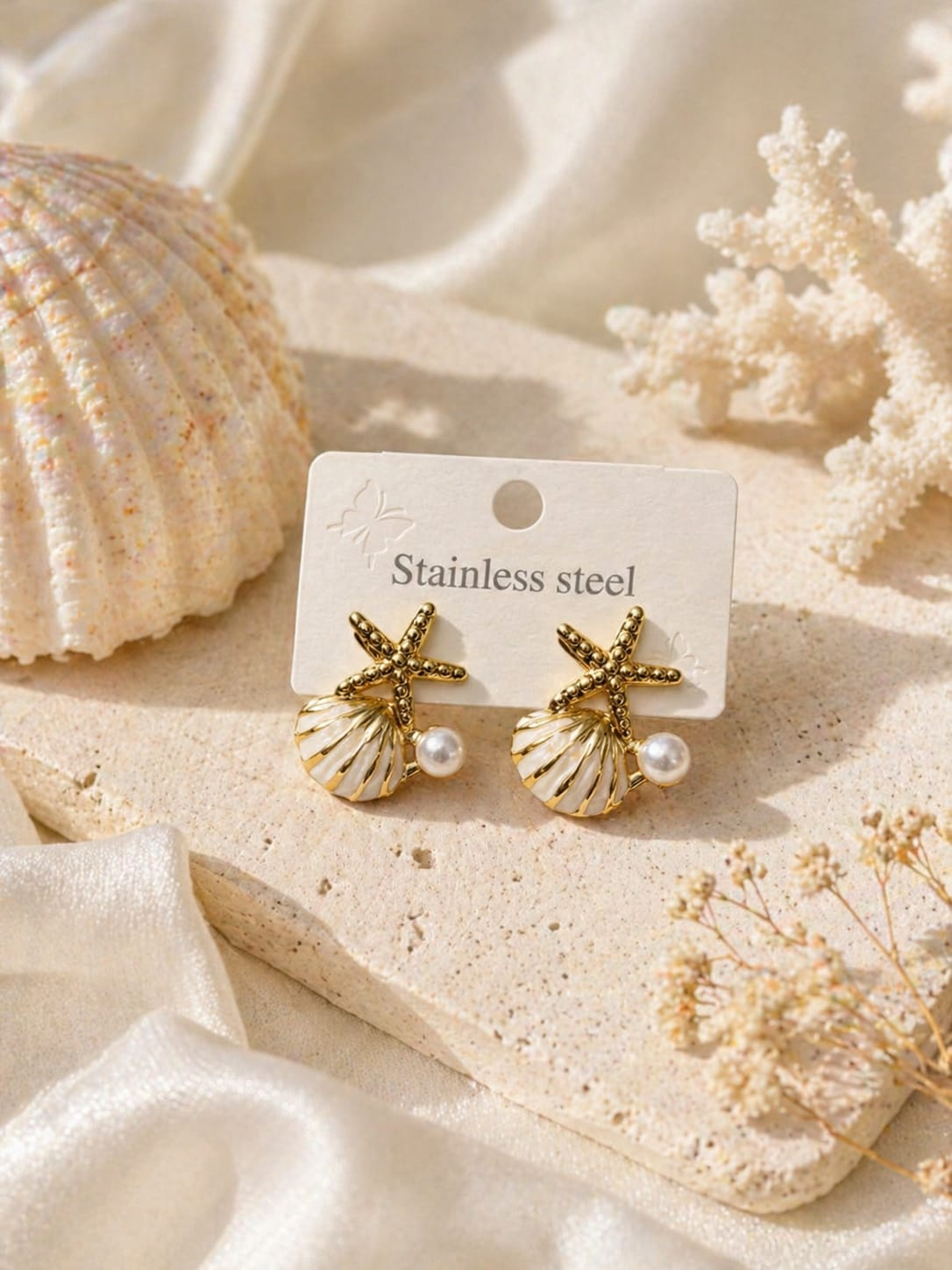 Pearl Ocean Shell Earrings | Premium Stainless Steel Gold PVD Coated Anti-Tarnish Earrings
