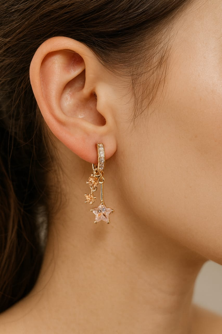 Blush Pink Star Drop Earrings | Premium Stainless Steel Gold PVD Coated Anti-Tarnish Earrings