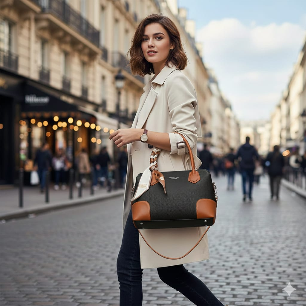 Premium Imported Satchel Handbag with Scarf & Removable Sling Strap