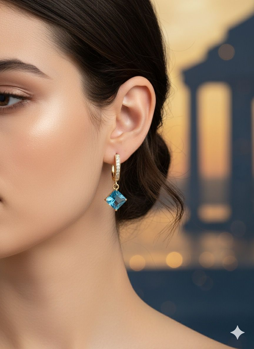 Sky Blue Crystal Drop Earrings | Premium Copper Based Anti-Tarnish Gold Plated Earrings