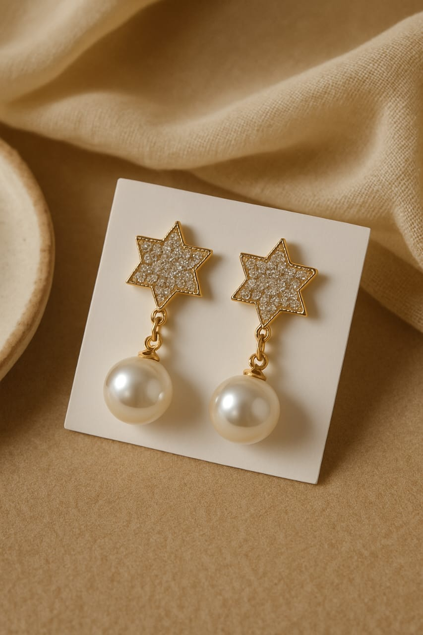 Star Pearl Drop Earrings | Premium Copper Based Anti-Tarnish Gold Plated Earrings