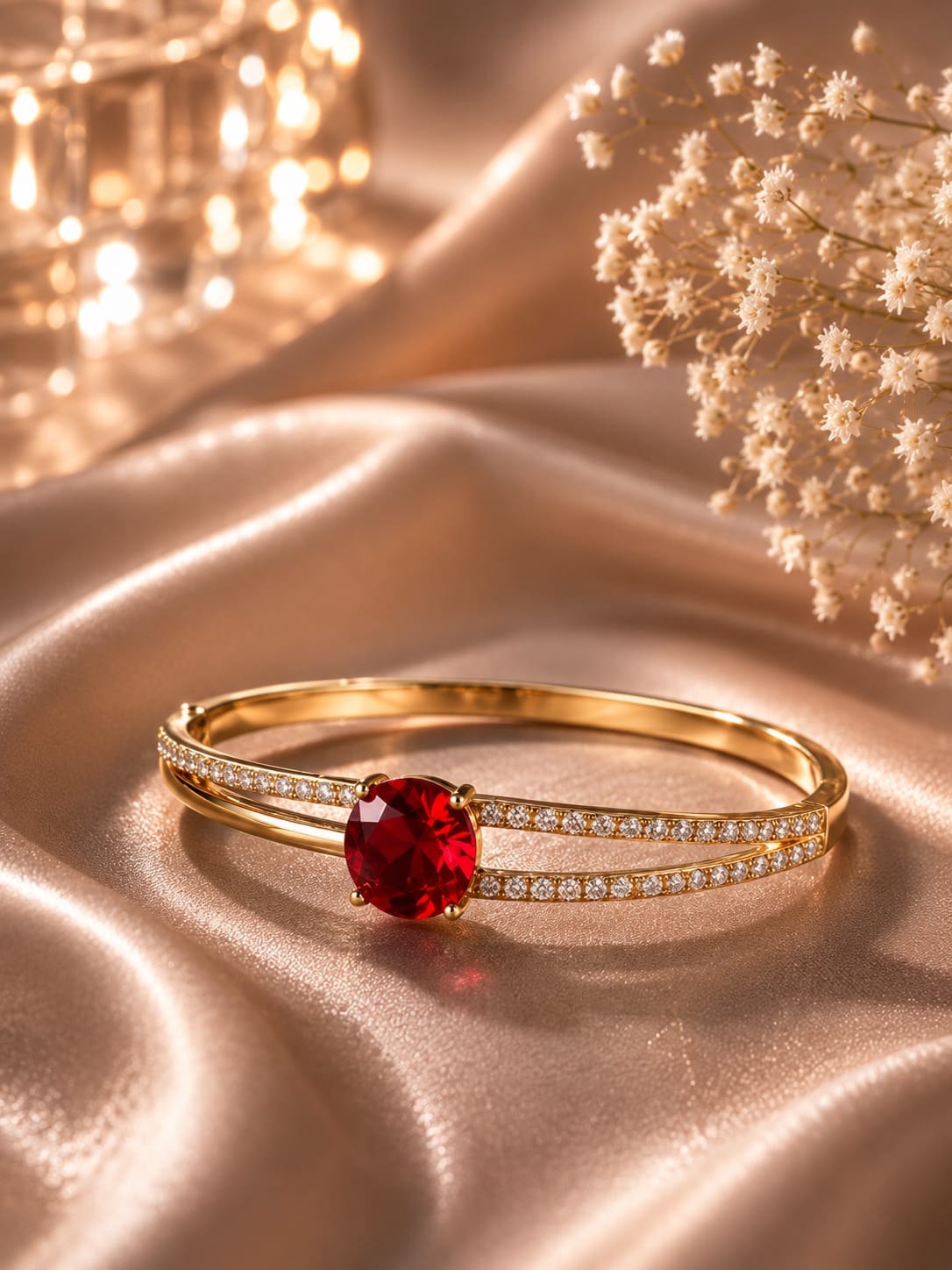 Premium Ruby Radiance Bracelet – Gold | Stainless Steel PVD Coated