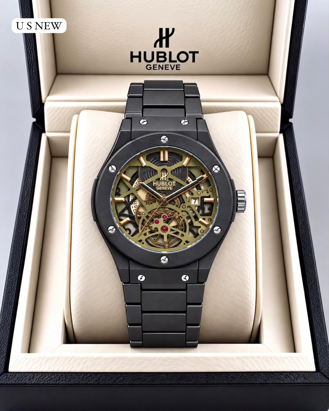 Hublot-Inspired Men's Luxury Analog Watch with Metal Strap