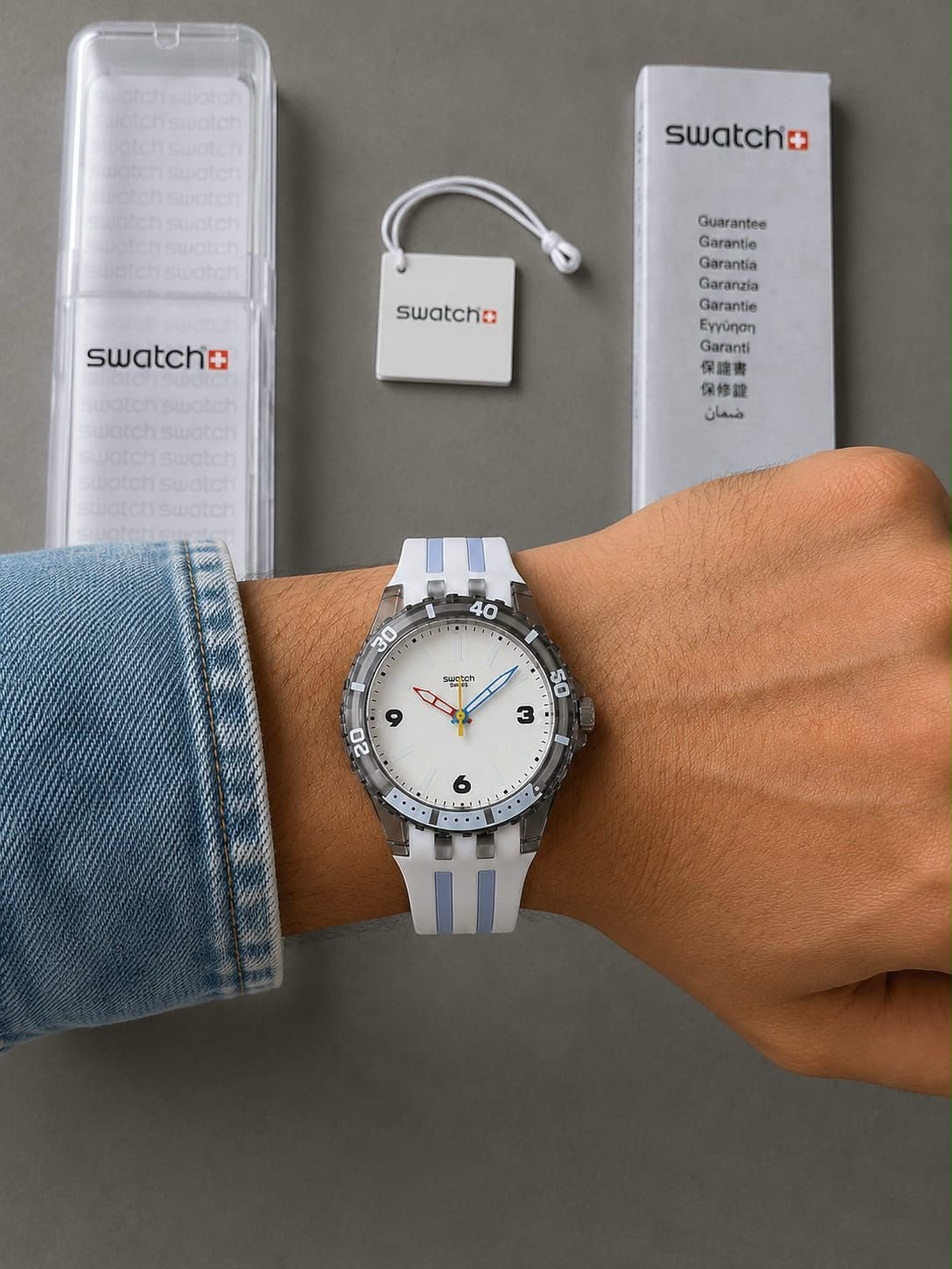Swatch-Inspired White, Red & Black Silicone Sports Watch