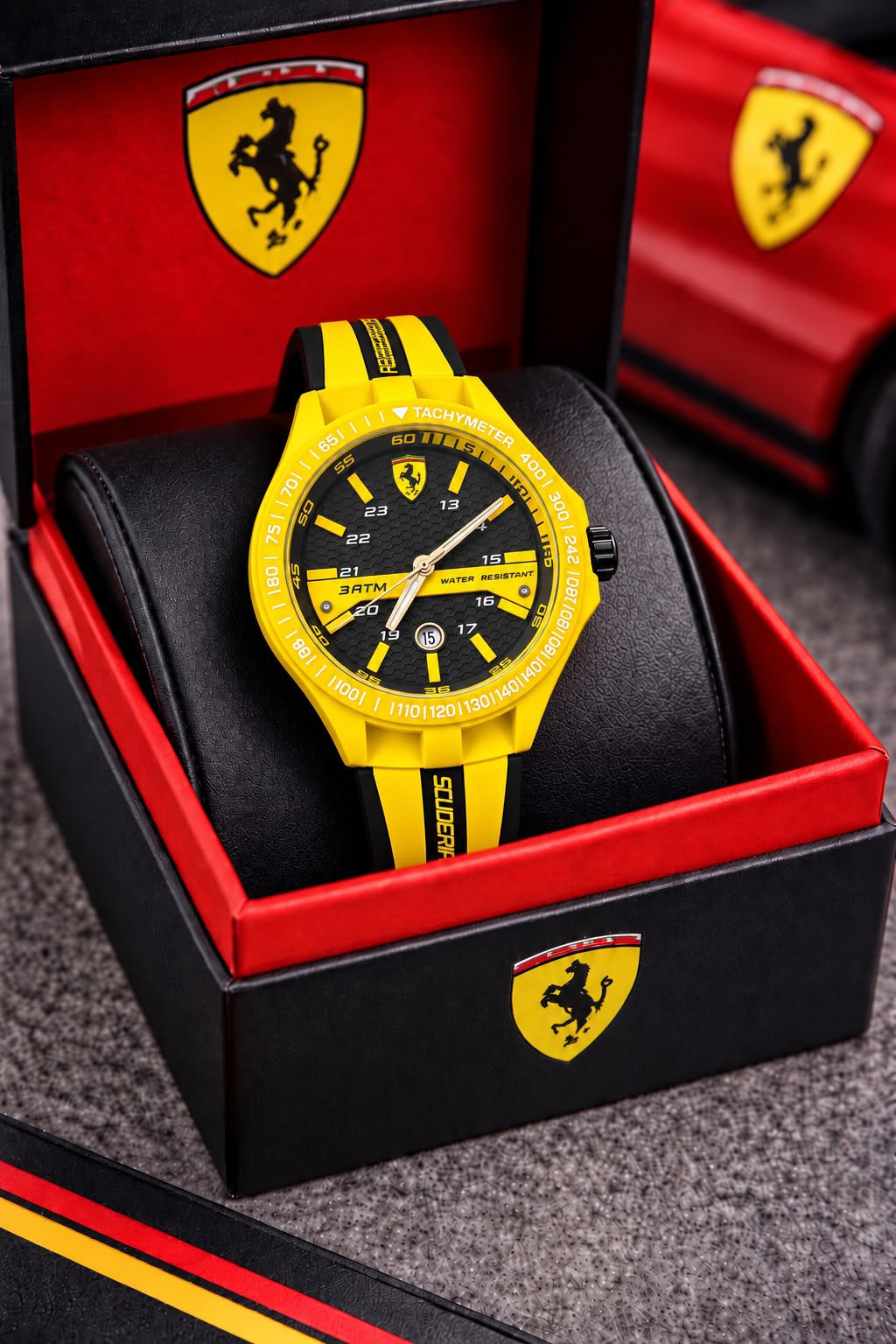 Ferrari Sport Race Day Men's Watch – Yellow Silicone Strap, 43mm